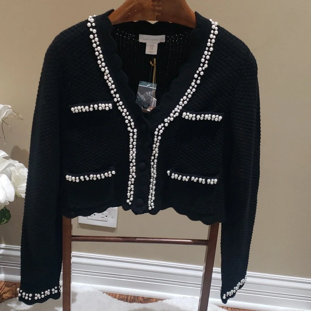 Nwt medium House of Harlow black sweater with pearls - Picture 3 of 15